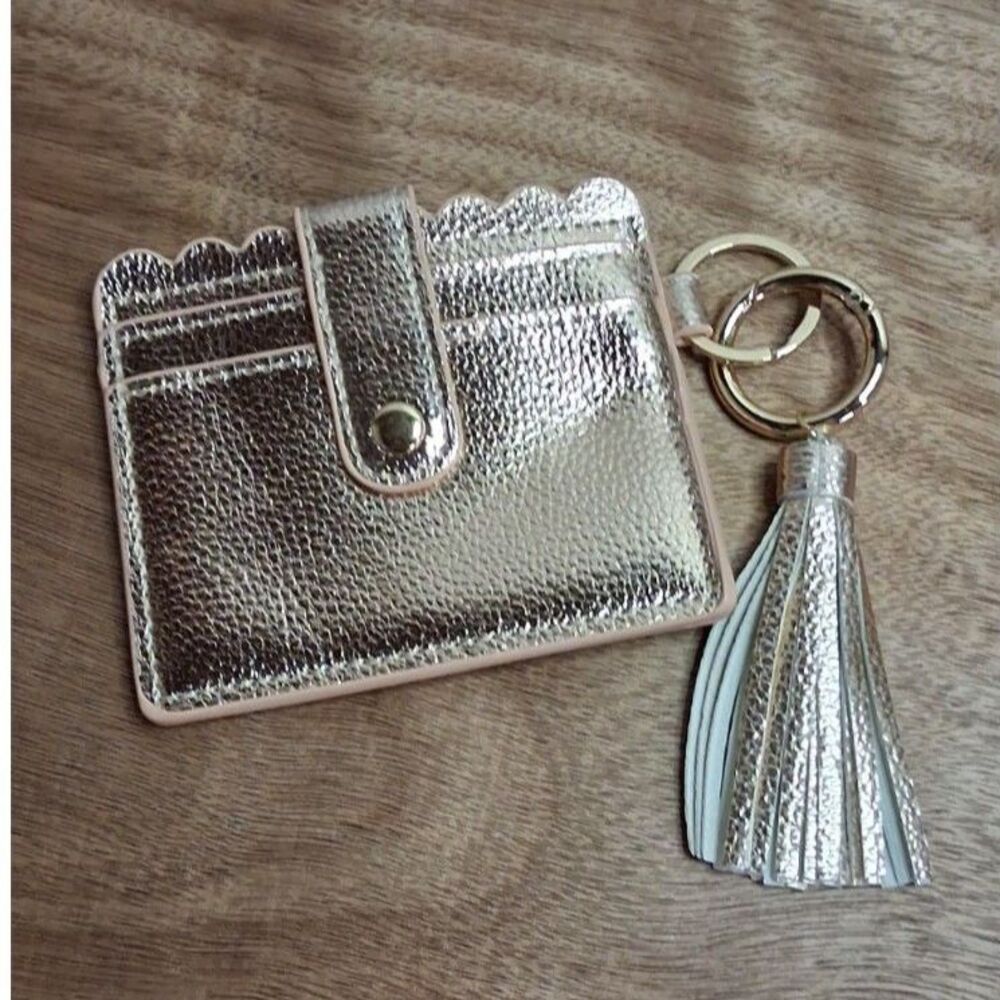 Rose Gold Card Holder with Key Chain Clip W/Tassel